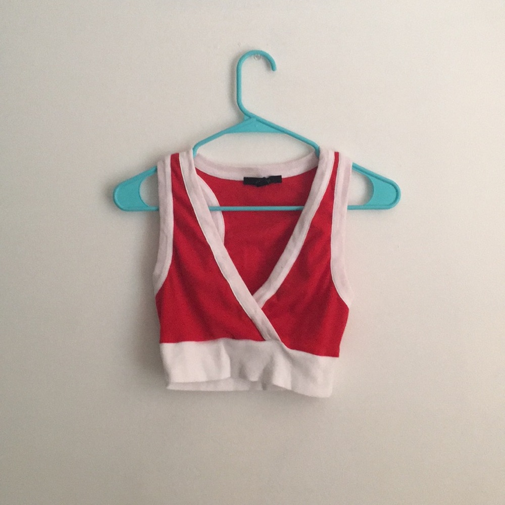 red and white v-neck crop top